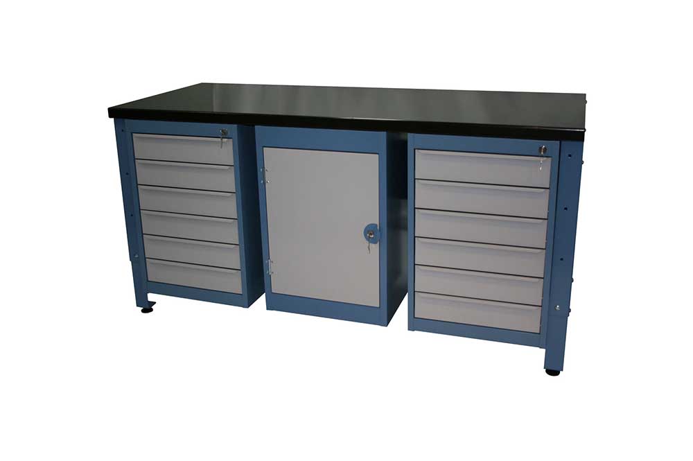 G10-189-T1 Heavy Duty Workbench With 6 Drawer Units and Two Cupboards